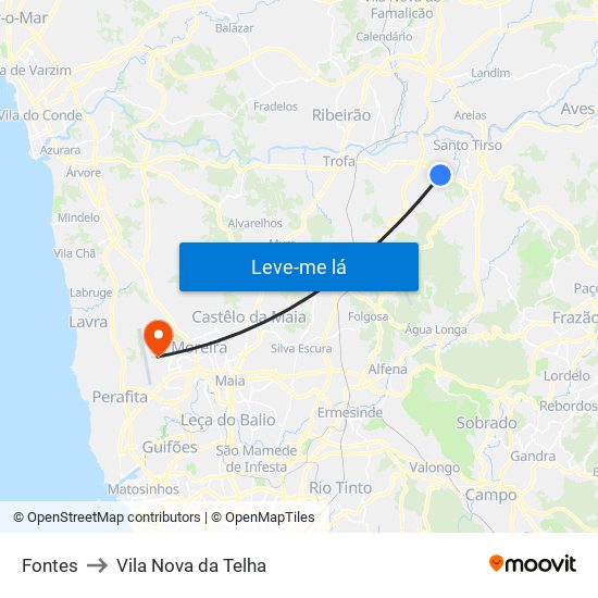 Fontes to Vila Nova da Telha map
