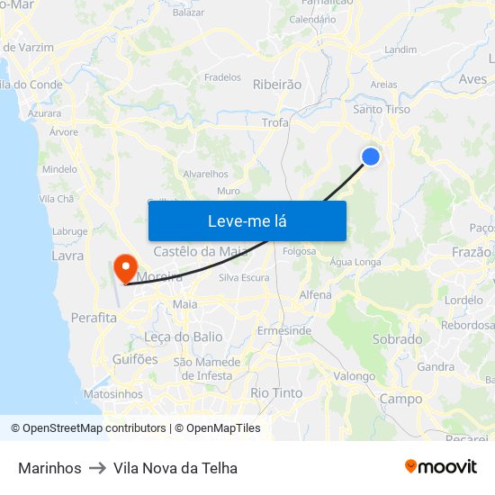 Marinhos to Vila Nova da Telha map