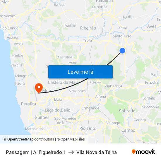 Passagem | A. Figueiredo 1 to Vila Nova da Telha map
