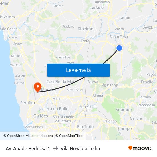 Av. Abade Pedrosa 1 to Vila Nova da Telha map