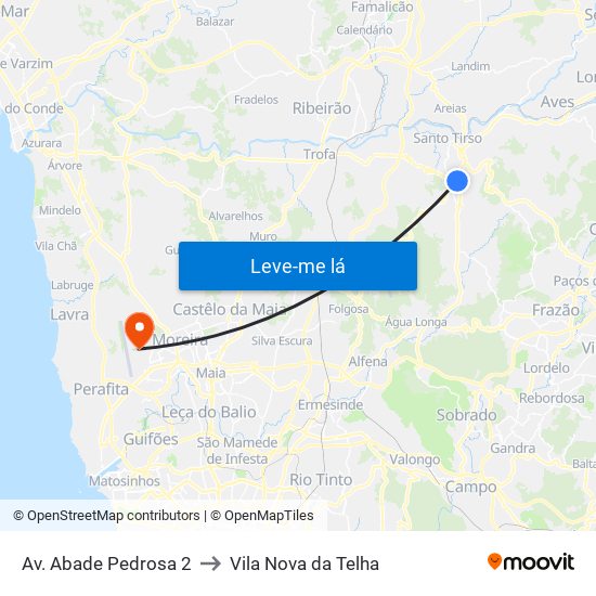 Av. Abade Pedrosa 2 to Vila Nova da Telha map