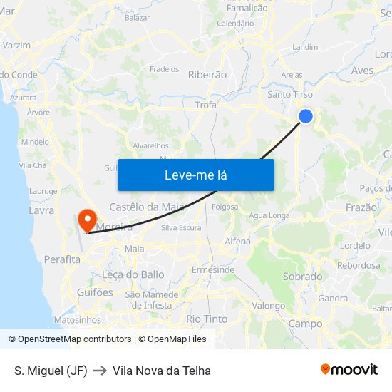 S. Miguel (JF) to Vila Nova da Telha map