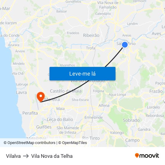 Vilalva to Vila Nova da Telha map