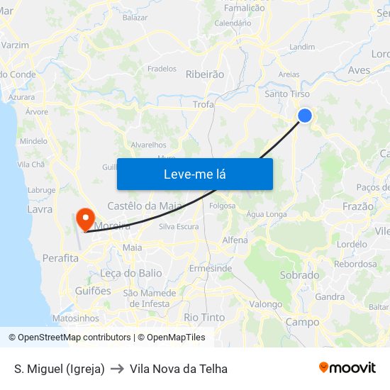S. Miguel (Igreja) to Vila Nova da Telha map