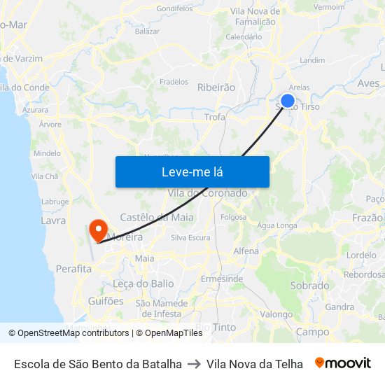 Escola de São Bento da Batalha to Vila Nova da Telha map