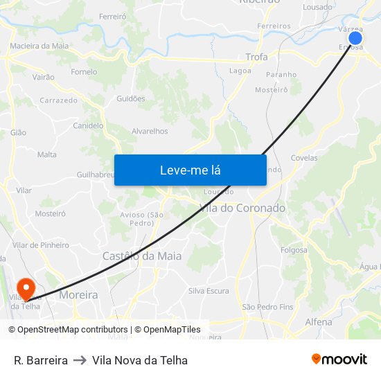 R. Barreira to Vila Nova da Telha map