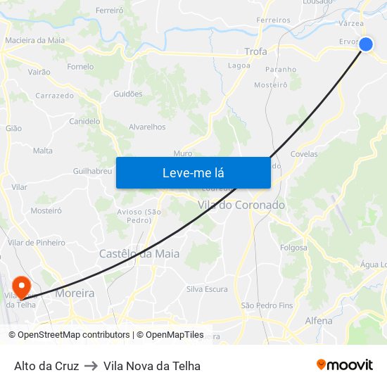 Alto da Cruz to Vila Nova da Telha map