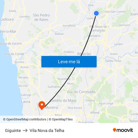 Giguinte to Vila Nova da Telha map