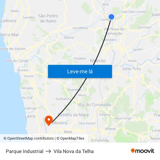 Parque Empresarial to Vila Nova da Telha map