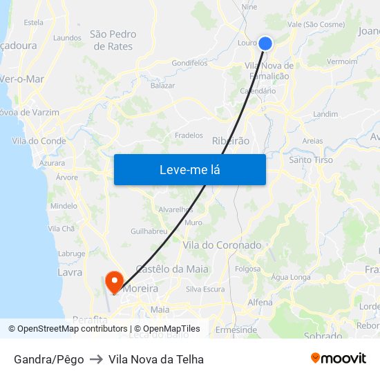 Gandra/Pêgo to Vila Nova da Telha map