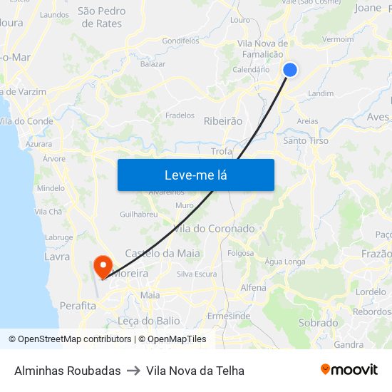 Alminhas Roubadas to Vila Nova da Telha map
