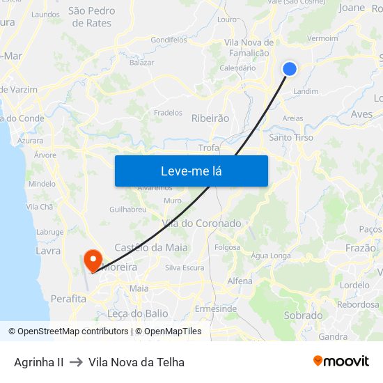 Agrinha II to Vila Nova da Telha map