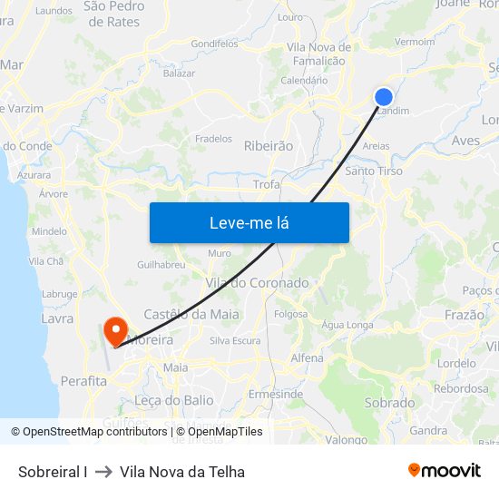 Sobreiral I to Vila Nova da Telha map