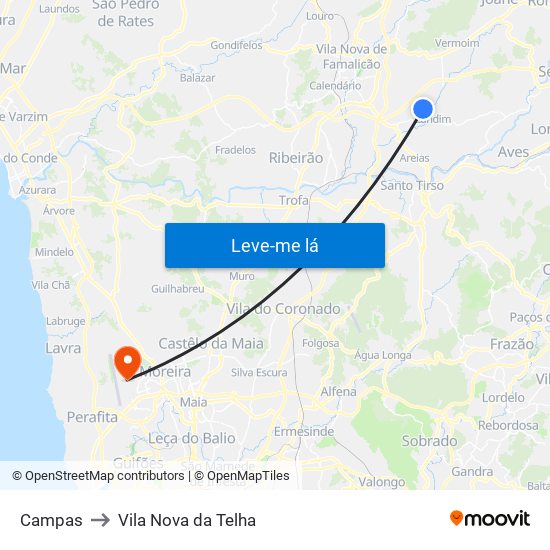 Campas to Vila Nova da Telha map