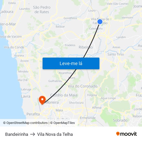 Bandeirinha to Vila Nova da Telha map