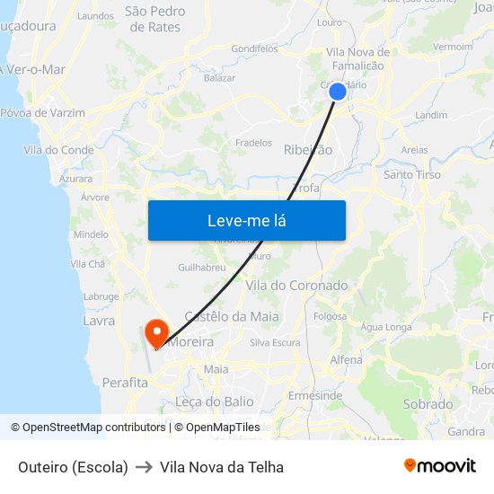 Outeiro (Escola) to Vila Nova da Telha map