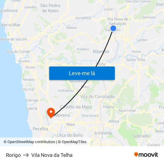 Rorigo to Vila Nova da Telha map