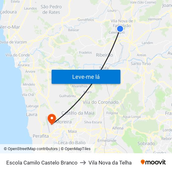 Escola Camilo Castelo Branco to Vila Nova da Telha map