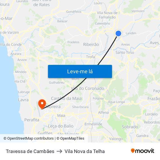 Travessa de Cambães to Vila Nova da Telha map