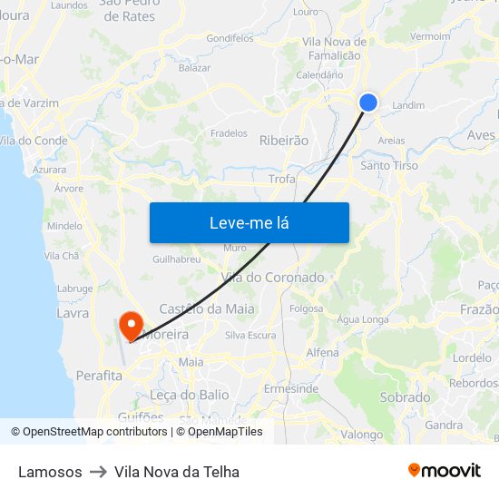 Lamosos to Vila Nova da Telha map