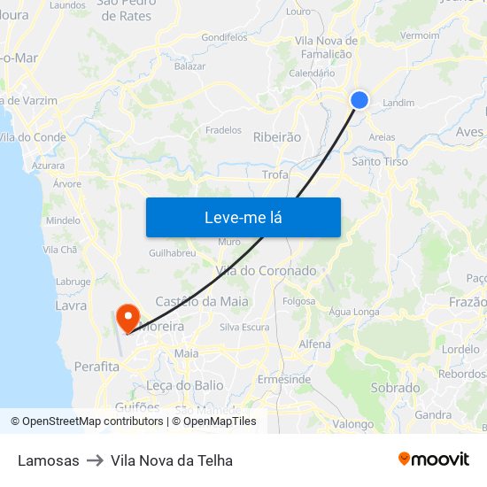 Lamosas to Vila Nova da Telha map