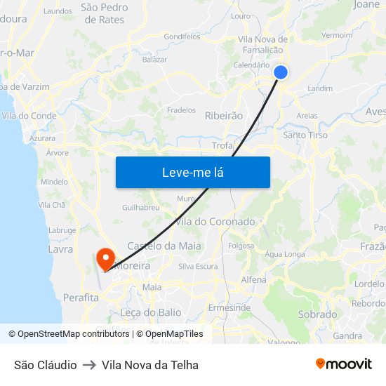 São Cláudio to Vila Nova da Telha map