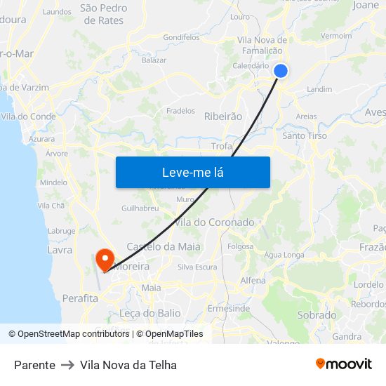 Parente to Vila Nova da Telha map