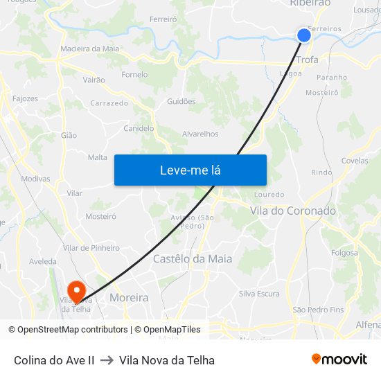 Colina do Ave II to Vila Nova da Telha map