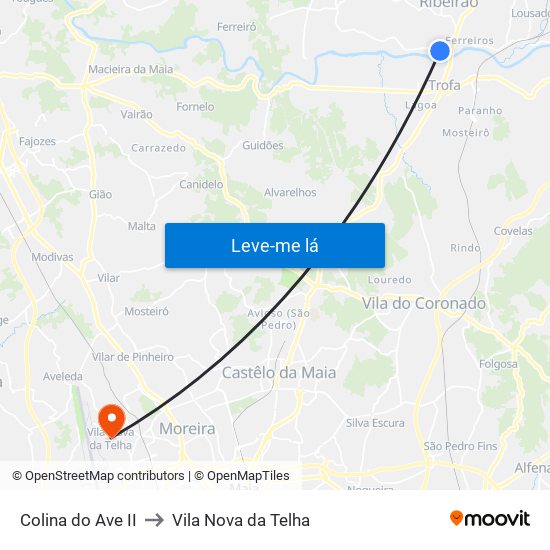 Colina do Ave II to Vila Nova da Telha map