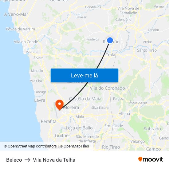 Beleco to Vila Nova da Telha map