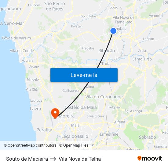 Souto de Macieira to Vila Nova da Telha map