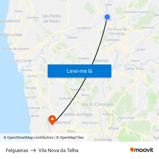 Felgueiras to Vila Nova da Telha map