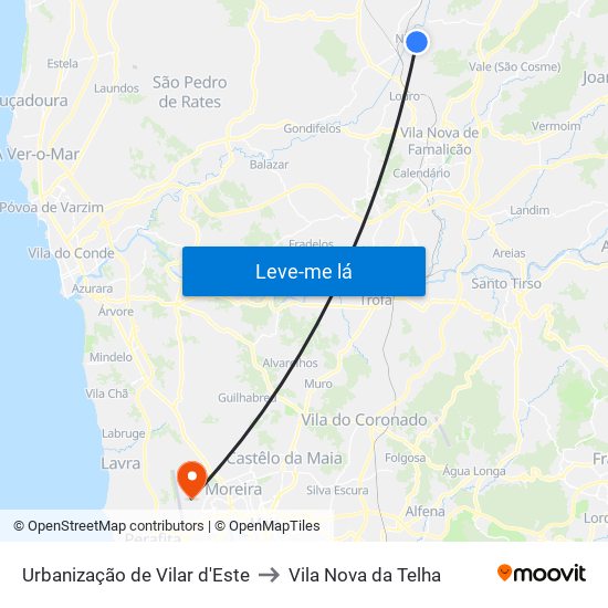Urbanização de Vilar d'Este to Vila Nova da Telha map