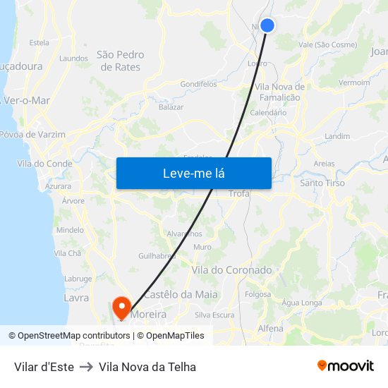 Vilar d'Este to Vila Nova da Telha map
