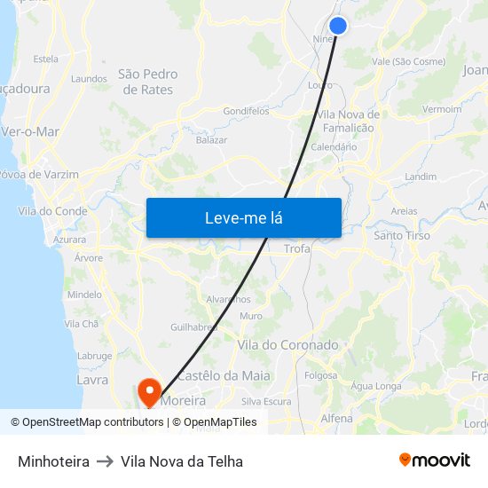 Minhoteira to Vila Nova da Telha map