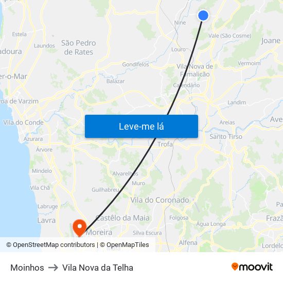 Moinhos to Vila Nova da Telha map