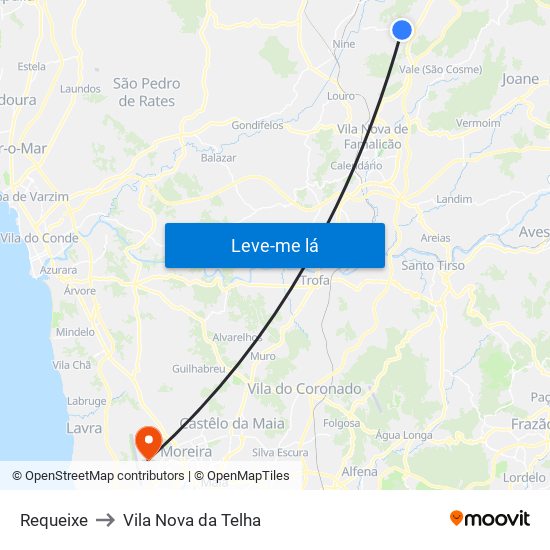 Requeixe to Vila Nova da Telha map