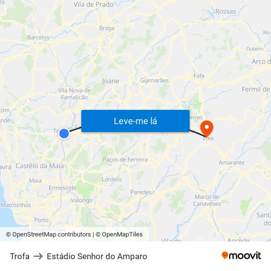 Trofa to Estádio Senhor do Amparo map