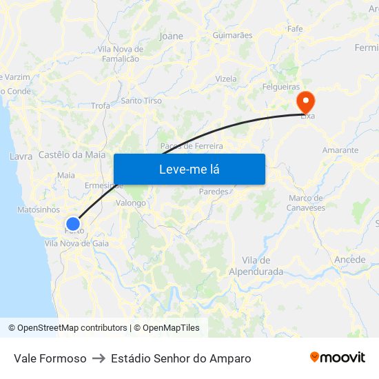 Vale Formoso to Estádio Senhor do Amparo map