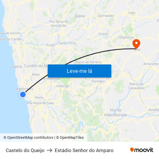 Castelo do Queijo to Estádio Senhor do Amparo map