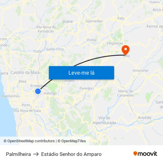 Palmilheira to Estádio Senhor do Amparo map