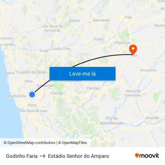 Godinho Faria to Estádio Senhor do Amparo map