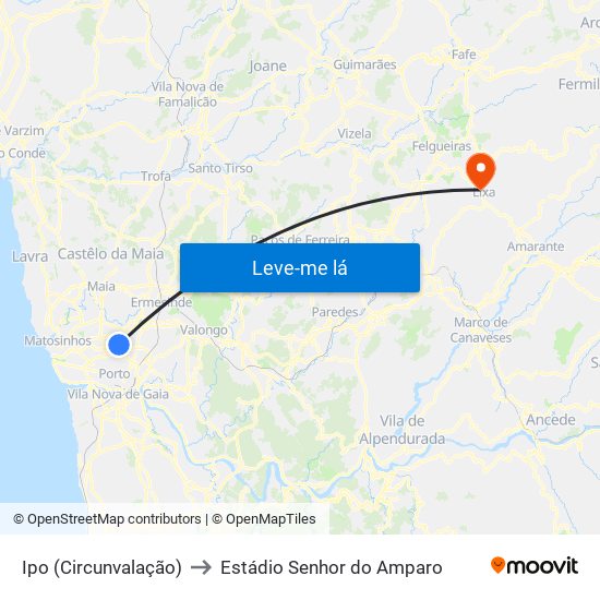 Ipo (Circunvalação) to Estádio Senhor do Amparo map