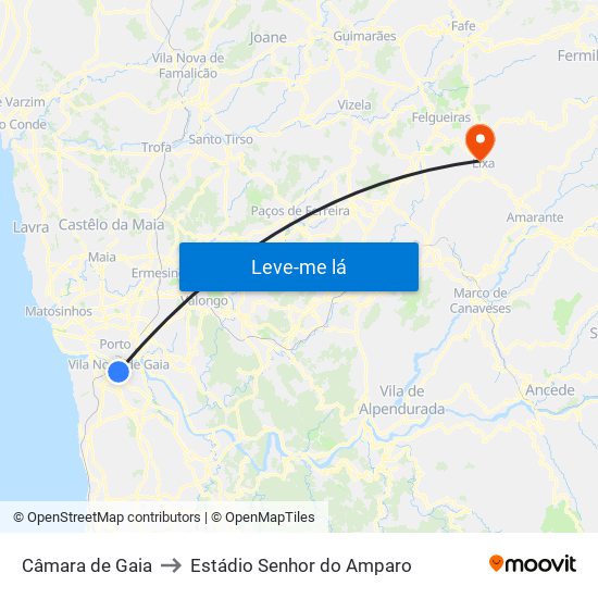 Câmara de Gaia to Estádio Senhor do Amparo map