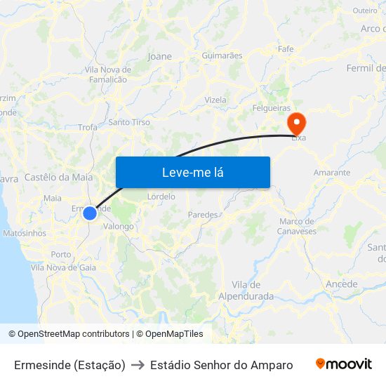 Ermesinde (Estação) to Estádio Senhor do Amparo map
