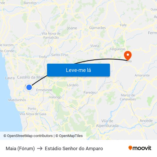 Maia (Fórum) to Estádio Senhor do Amparo map