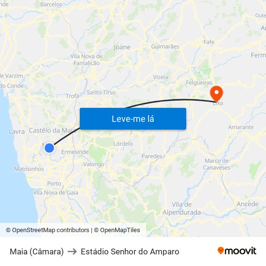 Maia (Câmara) to Estádio Senhor do Amparo map