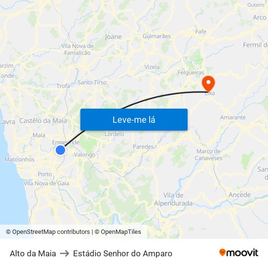 Alto da Maia to Estádio Senhor do Amparo map