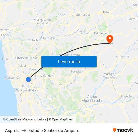 Asprela to Estádio Senhor do Amparo map