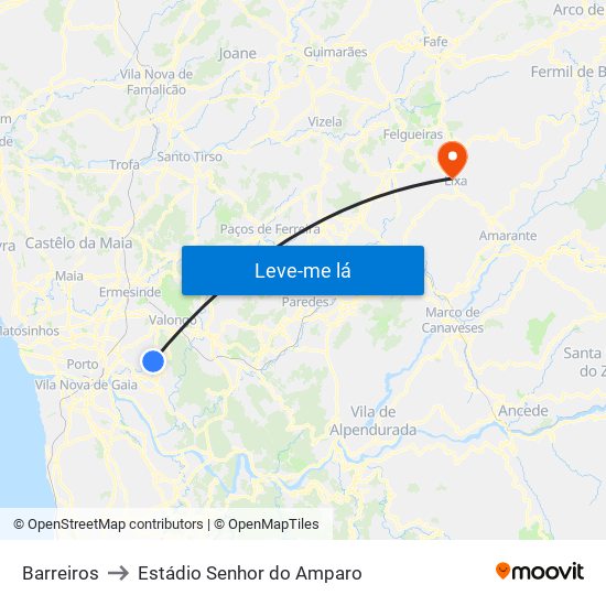 Barreiros to Estádio Senhor do Amparo map